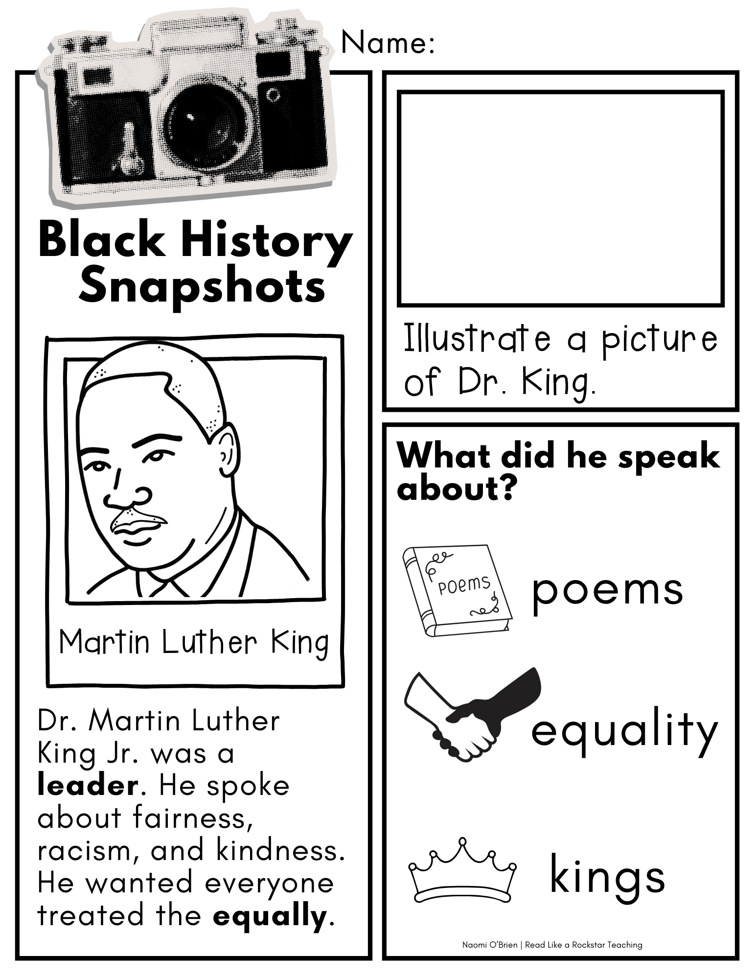 black history snapshots | k–2 black history month worksheets